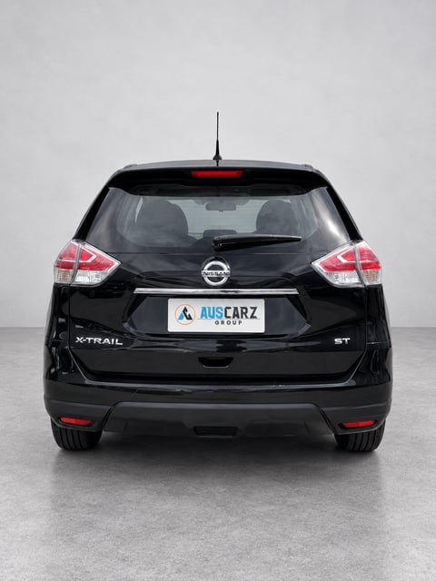 Rear view of the black Nissan X-Trail T32 SUV with red tail lights and AUSCARZ licence plate