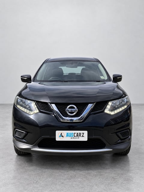 Front view of the black Nissan X-Trail T32 SUV showing LED headlights and AUSCARZ licence plate