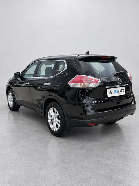 Black Nissan X-Trail T32 seven-seat SUV rear three-quarter angle on a white background
